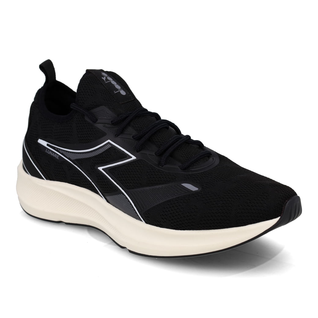Tênis Diadora Lunare unissex preto com detalhes em branco vista lateral